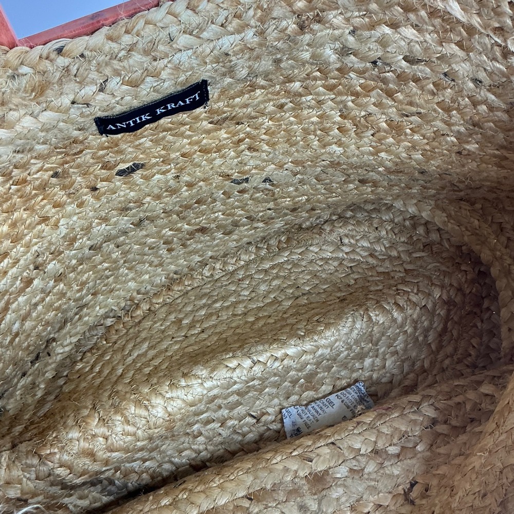 Antik Kraft Tan Floral Jute Tote Bag Women Large Woven Wood Handle Straw Shopper - Picture 11 of 16